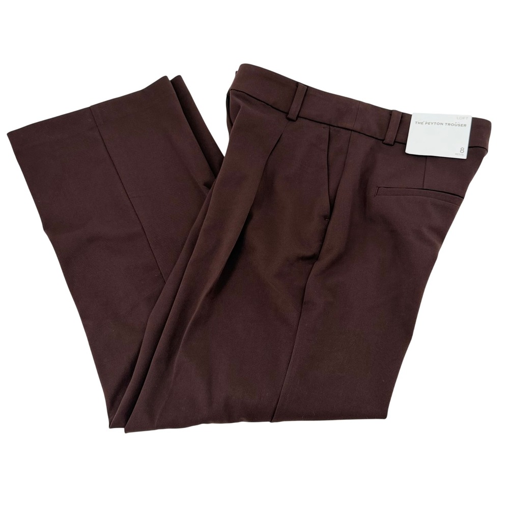 LOFT The Peyton Trouser Women 8P Brown Wide Leg High Rise NWT